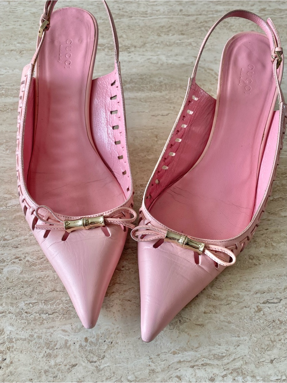 Vintage Gucci Cutout Bamboo Bow Slingback Heels - Picture 6 of 10